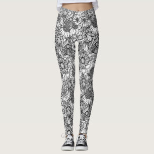 Black & White Australian Wildflower Garden Leggings