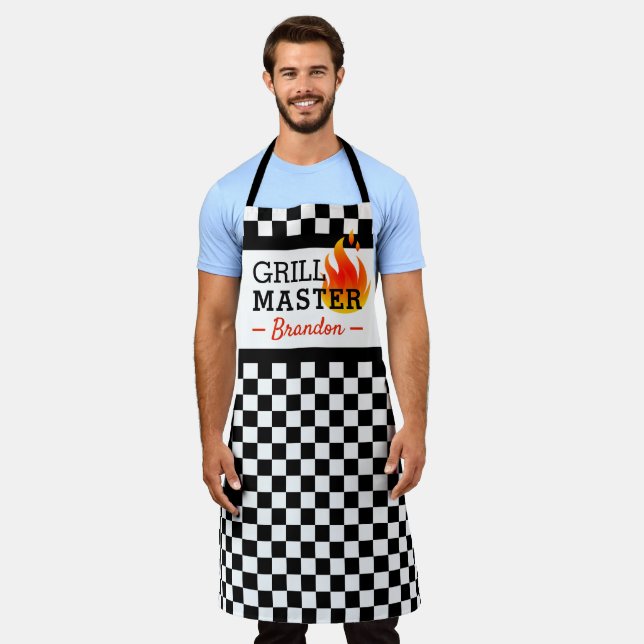 Black White Auto Car Race Chequered Flags Pattern Apron (Worn)