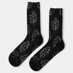 Black & White Autumn Leaf Socks   Minimalist Fall 