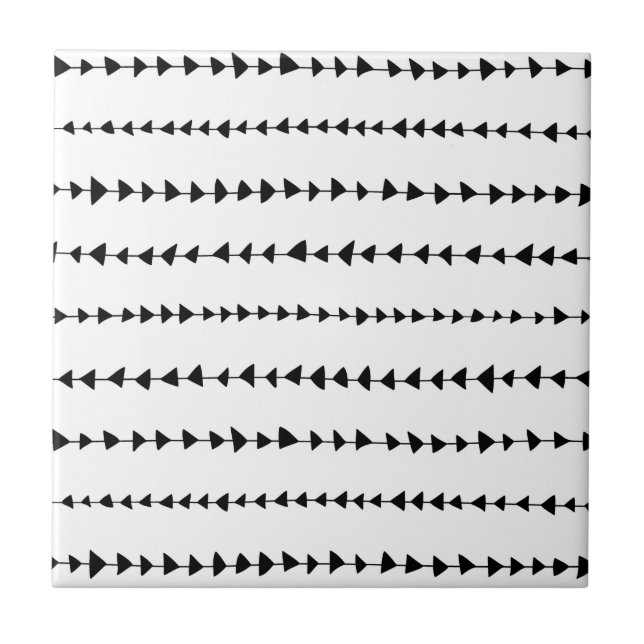 Black White Aztec Arrows Pattern Tile (Front)