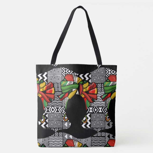 Black/White Aztec Fashion Geometric Designer Tote Bag (Front)