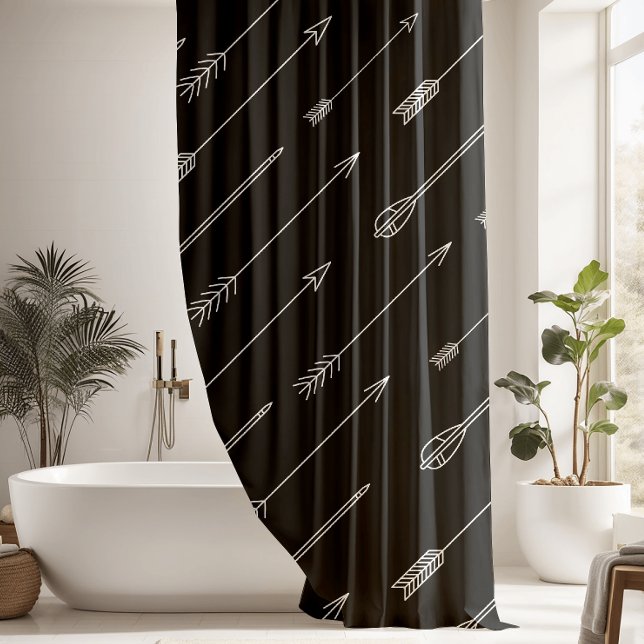 Black White Aztec Tribal Arror Pattern Shower Curtain (Creator Uploaded)