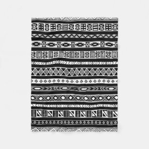 Black White Aztec Tribal Geometric Pattern Fleece Blanket