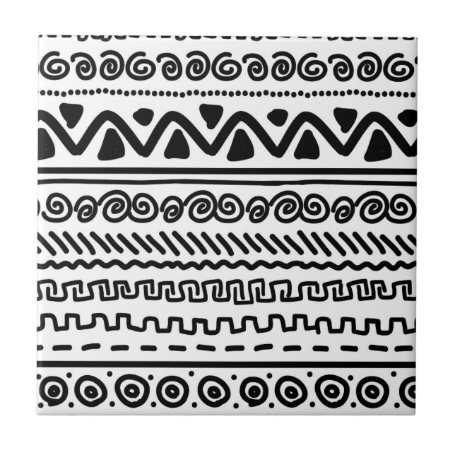 Black white Aztec Tribal pattern bathroom tile (Front)