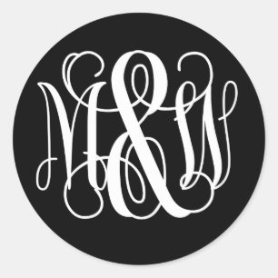 Black White B&G Vine Script Monogram DIY BG Classic Round Sticker