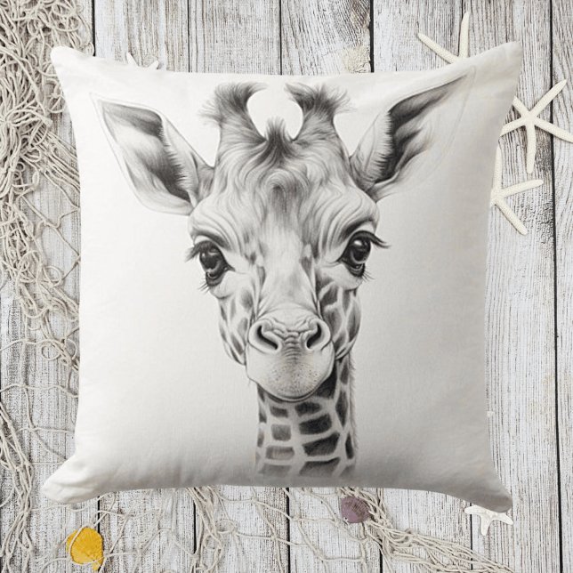 Black & White Baby Giraffe Square Throw Pillow (Creator Uploaded)