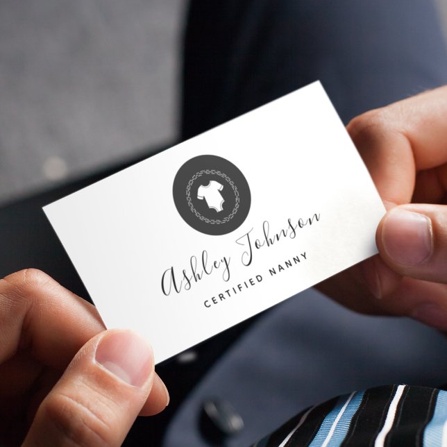Black & White Baby Jumpsuit Logo Babysitter Nanny Business Card (Creator Uploaded)