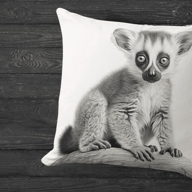 Black & White Baby Lemur Square Throw Pillow (Creator Uploaded)