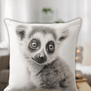Black & White Baby Lemur Square Throw Pillow