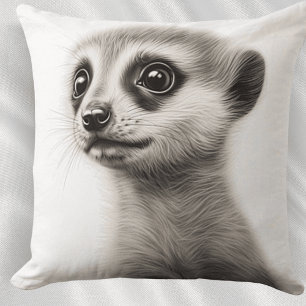 Black & White Baby Meerkat Square Throw Pillow