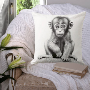 Black & White Baby Monkey Square Throw Pillow