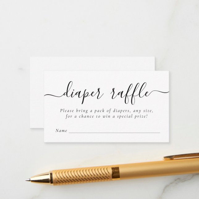  Black White Baby Shower Diaper Raffle Ticket Enclosure Card (Front/Back In Situ)