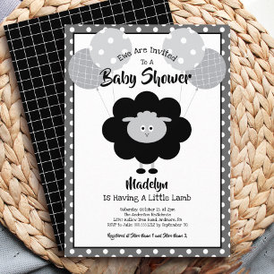 Black White Baby Shower Lamb Balloons Cute Modern Invitation