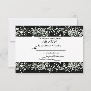 Black & White Babys Breath Floral RSVP card