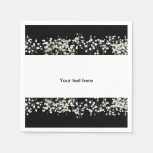 Black & White Babys Breath Floral Wedding Napkins
