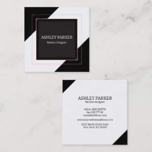 Black & White Background Rose Gold Frame  Square Business Card