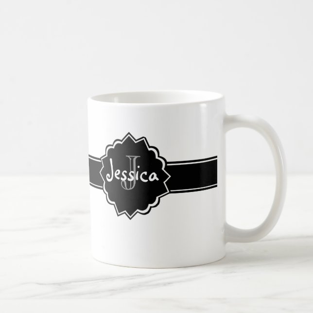 Black White Badge Monogrammed Coffee Mug (Right)