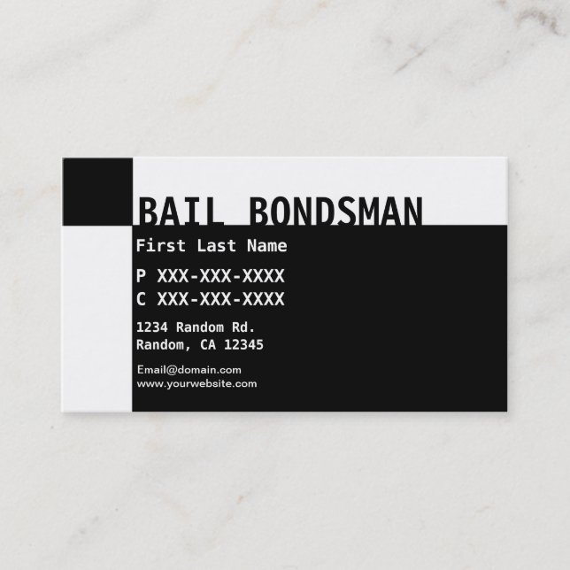 Black white Bail Bondsman business cards (Front)