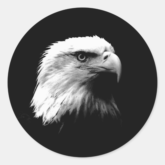 Black & White Bald Eagle Classic Round Sticker (Front)