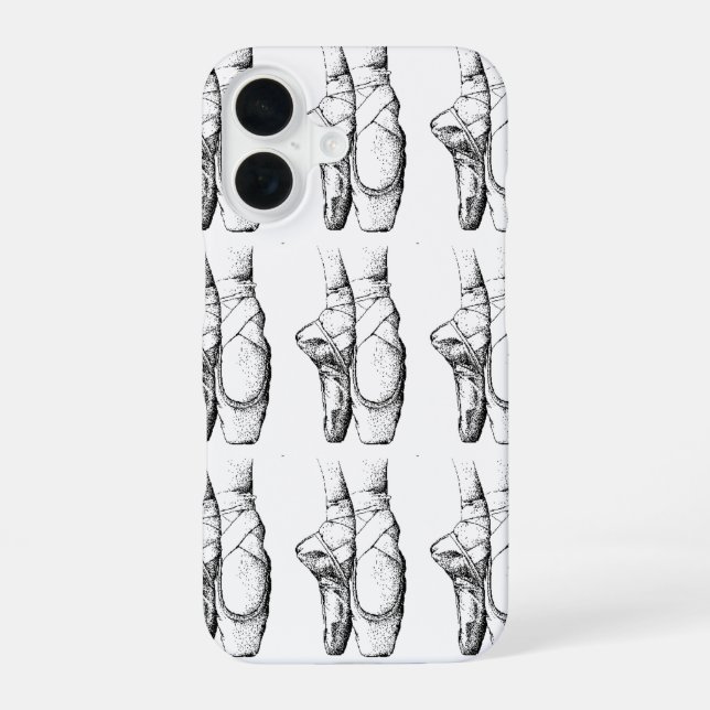 Black & White Ballet Slipper iPhone 16 Case (Back)