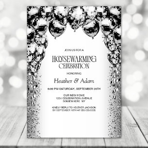 Black White Balloons Housewarming Party Invitation