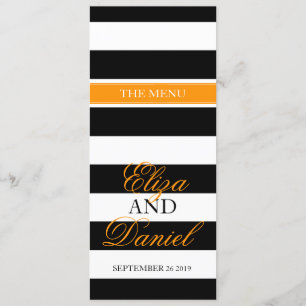 Black & white banded orange wedding dinner menu
