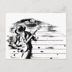 Black & White Banjo Man Post Card