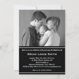 Black White Baptism Photo Invitation
