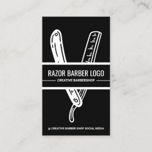Black White Barber Shop Razor Business Card