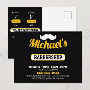 Black & White Barbershop Marketing Postcard 