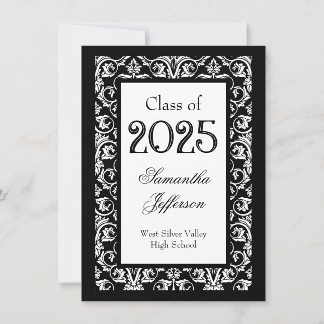 Black/White Baroque Fancy Graduation Invitation (Front)