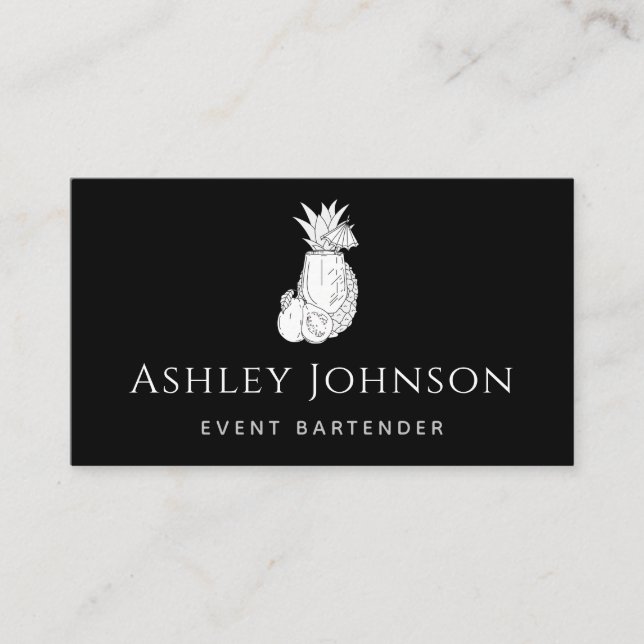 Black & White Bartender Tropical Exotic Cocktail Business Card (Front)