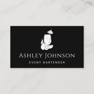 Black & White Bartending Theme Simple Elegant Cool Business Card