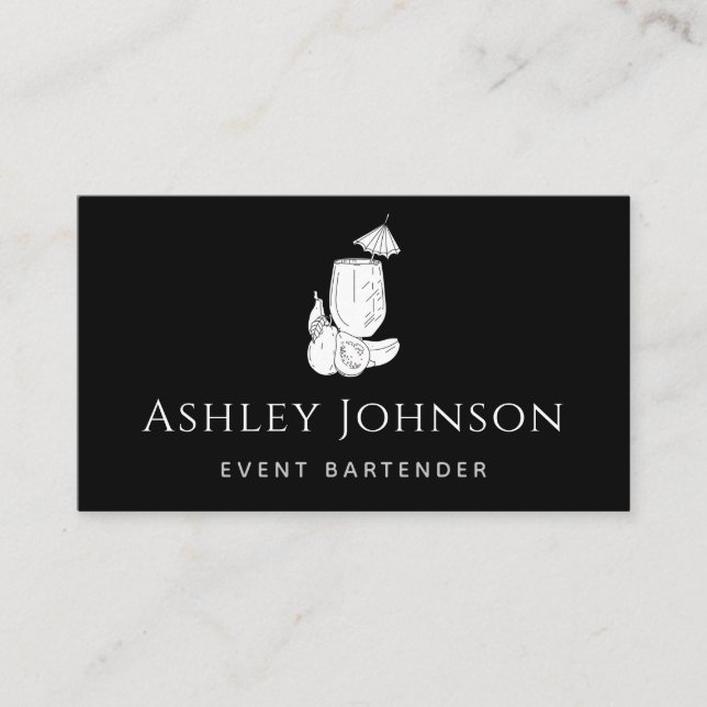 Black & White Bartending Theme Simple Elegant Cool Business Card (Front)