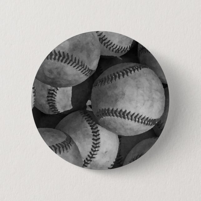 Black & White Baseball 6 Cm Round Badge (Front)