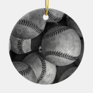 Black & White Baseball Ceramic Tree Decoration