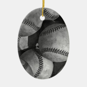 Black & White Baseball Ceramic Tree Decoration