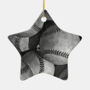 Black & White Baseball Ceramic Tree Decoration