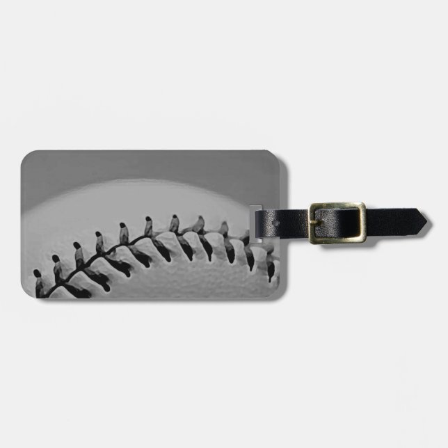 Black & White Baseball Luggage Tag (Front Horizontal)