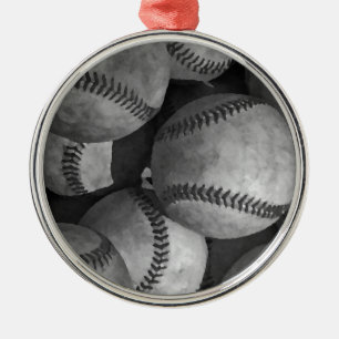 Black & White Baseball Metal Tree Decoration