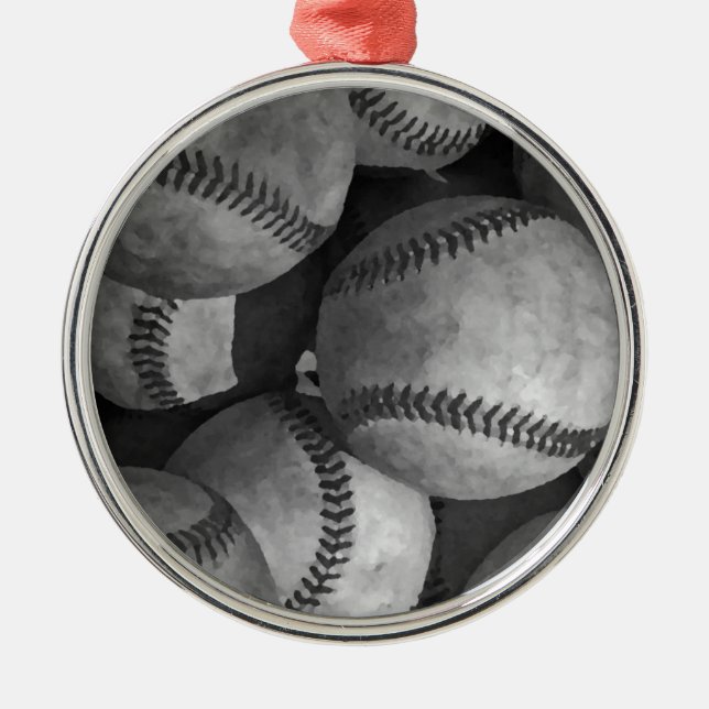Black & White Baseball Metal Tree Decoration (Front)
