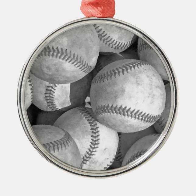 Black & White Baseball Metal Tree Decoration (Front)