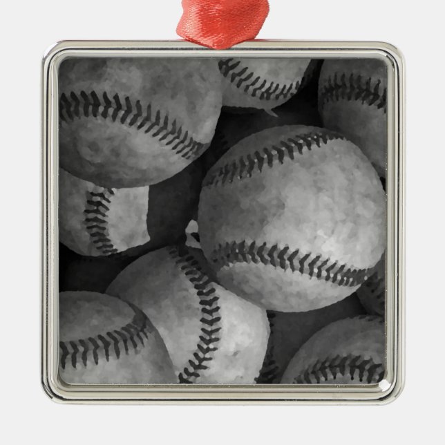 Black & White Baseball Metal Tree Decoration (Front)