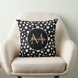 Black & White Baseball Monogram Personalised Name Cushion
