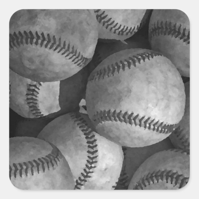 Black & White Baseball Square Sticker (Front)