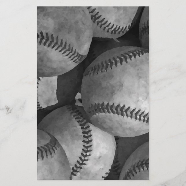 Black & White Baseball Stationery (Front)