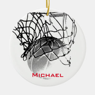 Black & White Basketball Add Your Name Ceramic Tree Decoration