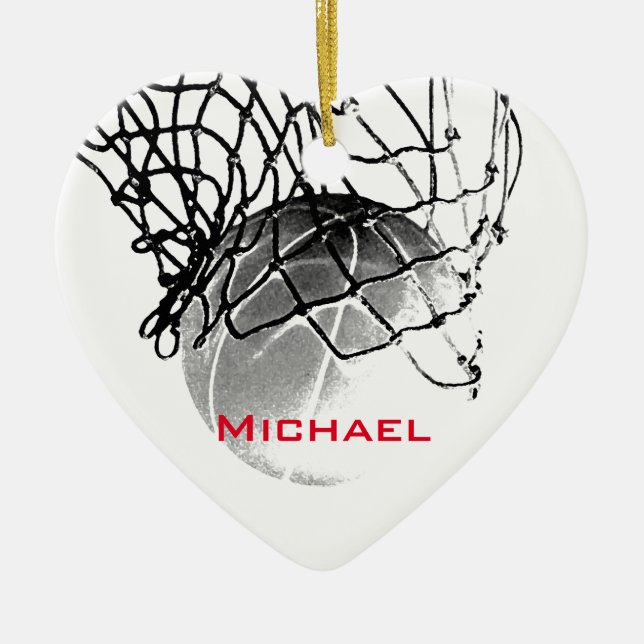 Black & White Basketball Add Your Name Ceramic Tree Decoration (Front)