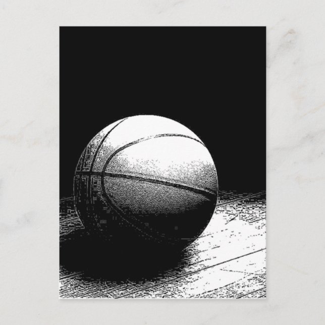 Black White Basketball Art Postcard (Front)