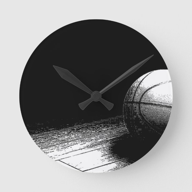 Black White Basketball Art Round Clock (Front)